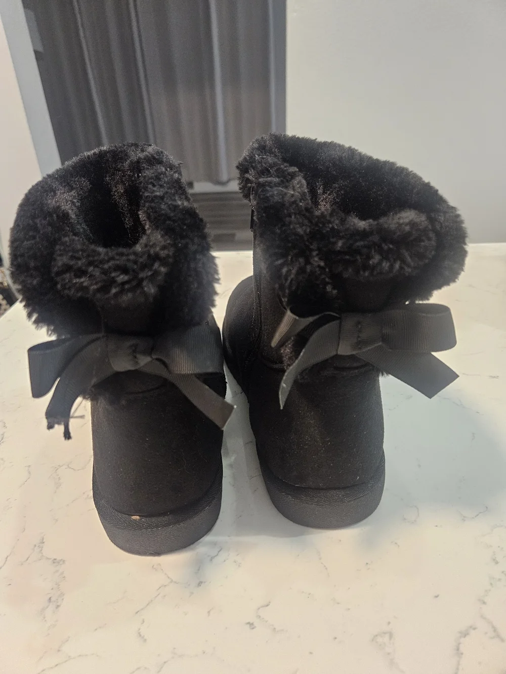 Black Fuzzy Boots With Bows